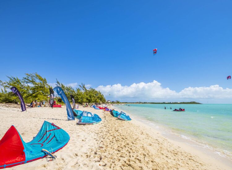 Long Bay Beach in Providenciales Turks and Caicos. Shallow waters popular with kiteboarders Long Bay Beach in Providenciales Turks and Caicos. Shallow waters popular with kiteboarders